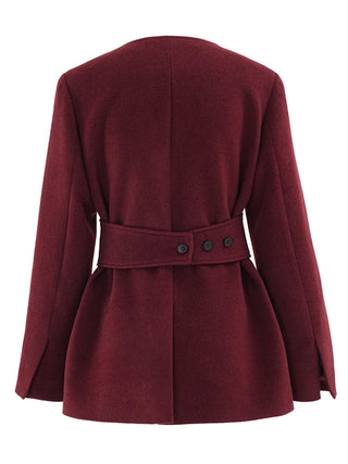 Burgundy Blazer Jacket Wool Belt 