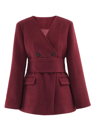 Burgundy Blazer Jacket Wool Belt 