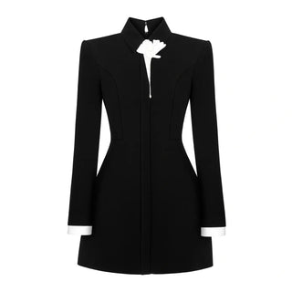 Long Sleeve Black White Dress Business Dress Autumn Fall Winter - Cielie Fashion Vienna