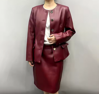 Bordeaux | Leather Jacket Skirt Set