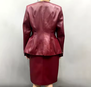 Bordeaux | Leather Jacket Skirt Set