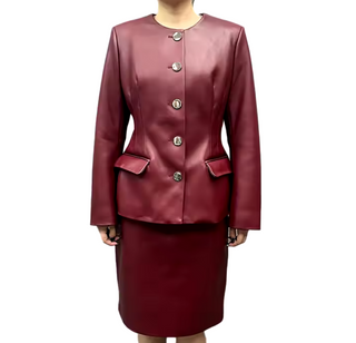 Bordeaux | Leather Jacket Skirt Set