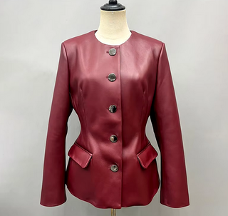 Bordeaux | Leather Jacket Skirt Set