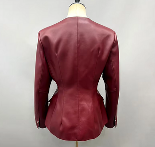 Leather Hourglass Winered Burgundy Jacket Skirt Set Bordeaux- Cielie Vienna Versace inspired 