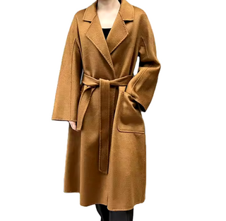 Camel cashmere wool maxi coat with belt and oversized pockets, long warm winter coat for women, elegant outerwear for cold weather.Winter 