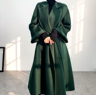 Green darkgreen cashmere wool coat belted maxi max mara style dupe