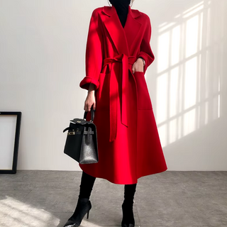 Red Cashmere Wool Coat Maxi - Max Mara Style Winter 