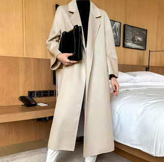 Beige Cashmere Wool Coat Maxi Belted Max Mara Style - Cielie Vienna