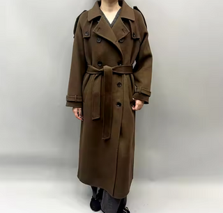 Brown Winter Wool Cashmer Real Coat Maxi Trenchcoat Style Max Mara - Cielie 