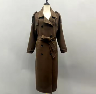 Brown Winter Wool Cashmer Real Coat Maxi Trenchcoat Style Max Mara - Cielie 