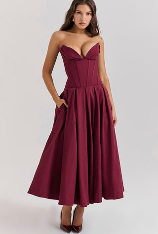 Lady Wine Strapless Midi Dress - Cielie Vienna 