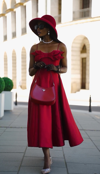 Amelie | Red Midi Bow Dress