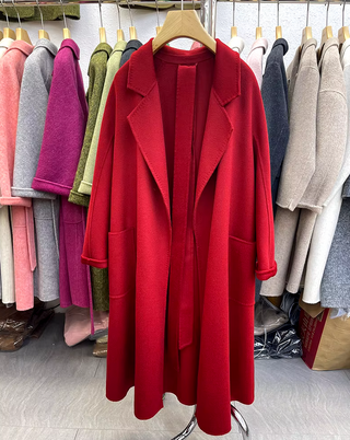 Red Cashmere Wool Coat Maxi - Max Mara Style Winter 