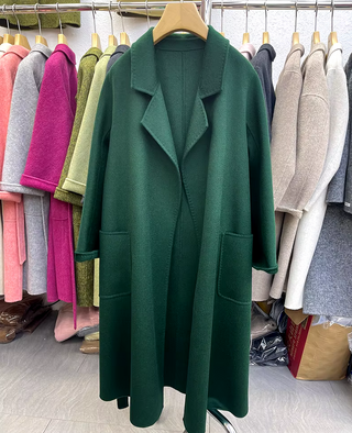 Green darkgreen cashmere wool coat belted maxi max mara style dupe