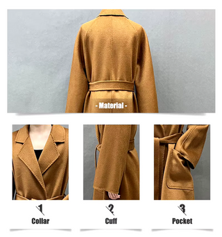 Camel cashmere wool maxi coat with belt and oversized pockets, long warm winter coat for women, elegant outerwear for cold weather.Winter 