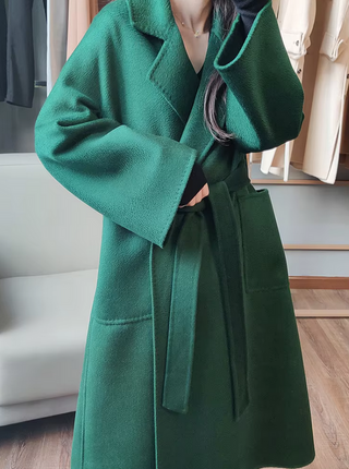 Green darkgreen cashmere wool coat belted maxi max mara style dupe