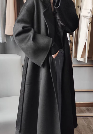 Black Cashmere Wool Coat Maxi - Max Mara style