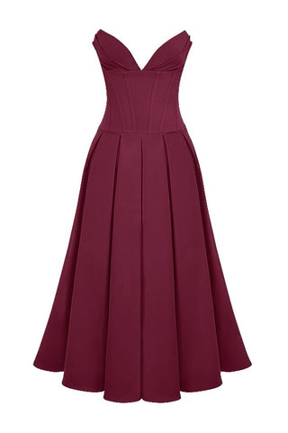 Lady Wine Strapless Midi Dress - Cielie Vienna 