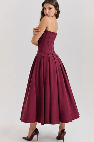 Lady Wine Strapless Midi Dress - Cielie Vienna 