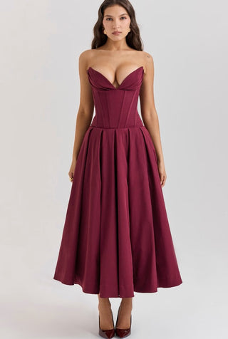 Lady Wine Strapless Midi Dress - Cielie Vienna 