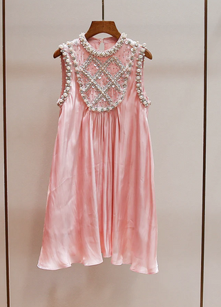 Odette | Pink Pearl & Crystal Embellished Baby Shower Mini Dress