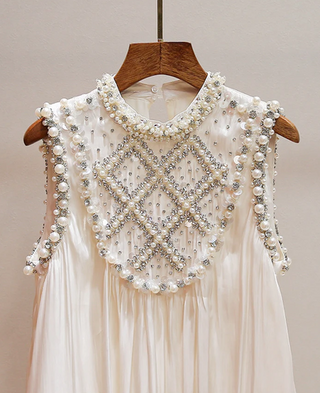 Odette | Butter Yellow Pearl & Crystal Embellished Mini Dress