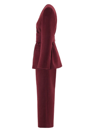 Burgundy Blazer Jacket Wool Belt 