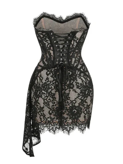 Women's Corset Black Lace Mini Dress - CILIE Cielie Women's Corset Black Lace Mini Dress - CILIE Cielie