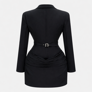 Black dress with a belt on a white background