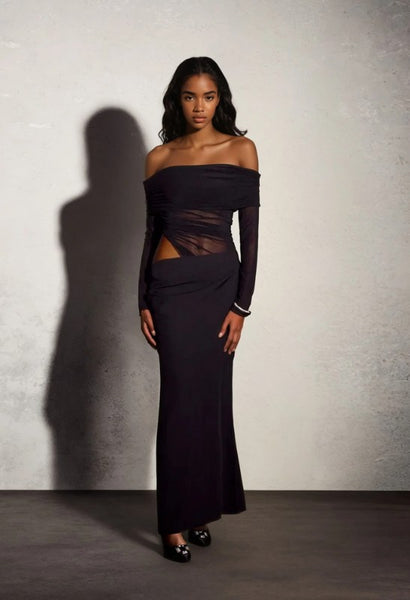 deyna formal mesh off the shoulder long dress Deyna Formal Mesh Off-The-Shoulder Long Dress