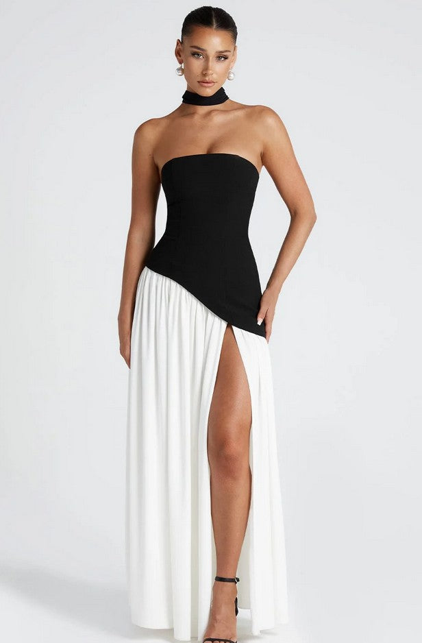Soleil | Mint Green Wedding Guest Dress Strapless Maxi Gown with Slit & Scarf M Soleil | Mint Green Wedding Guest Dress Strapless Maxi Gown with Slit & Scarf M