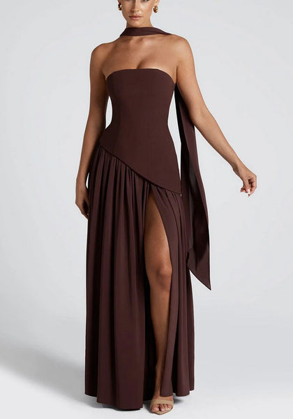 Elegant Slit Ribbon Maxi Dress