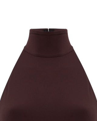 Brown high-neck dress on a white background