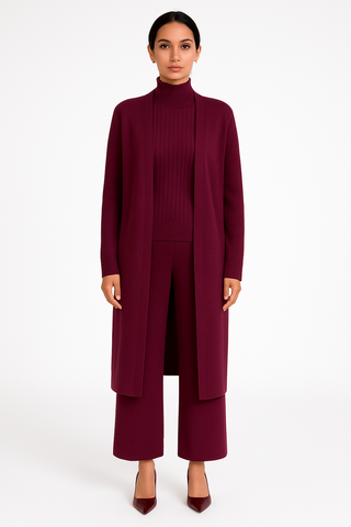 burgundy knit set cardigan pants 3 pcs