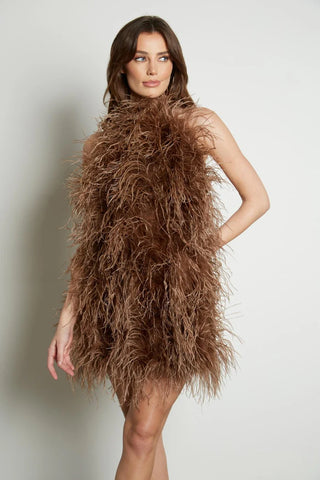 Brown feather dress halter neck - Cielie Vienna Fashion Brands - Vienna Austria Fashion Shopping Photoshooting Rent Dress 