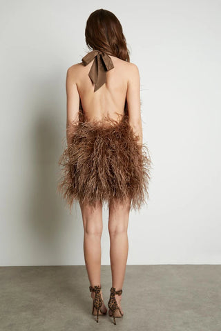 Brown feather dress halter neck - Cielie Vienna Fashion Brands - Vienna Austria Fashion Shopping Photoshooting Rent Dress 