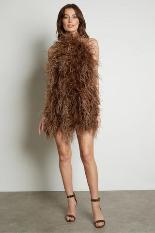 Brown feather dress halter neck - Cielie Vienna Fashion Brands - Vienna Austria Fashion Shopping Photoshooting Rent Dress 