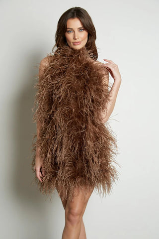 Brown feather dress halter neck - Cielie Vienna Fashion Brands - Vienna Austria Fashion Shopping Photoshooting Rent Dress 