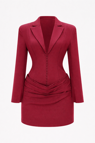 Red blazer dress winered set on a white background