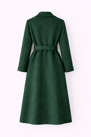 Green coat with a belt on a white background