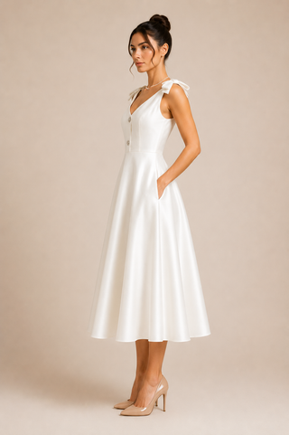 Bridal Midi Dress elegant vintage style 1950s white royal 