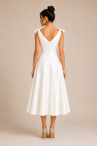 Bridal Midi Dress elegant vintage style 1950s white royal 