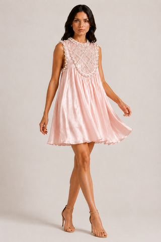 Pink Mini embellished satin dress babyshower