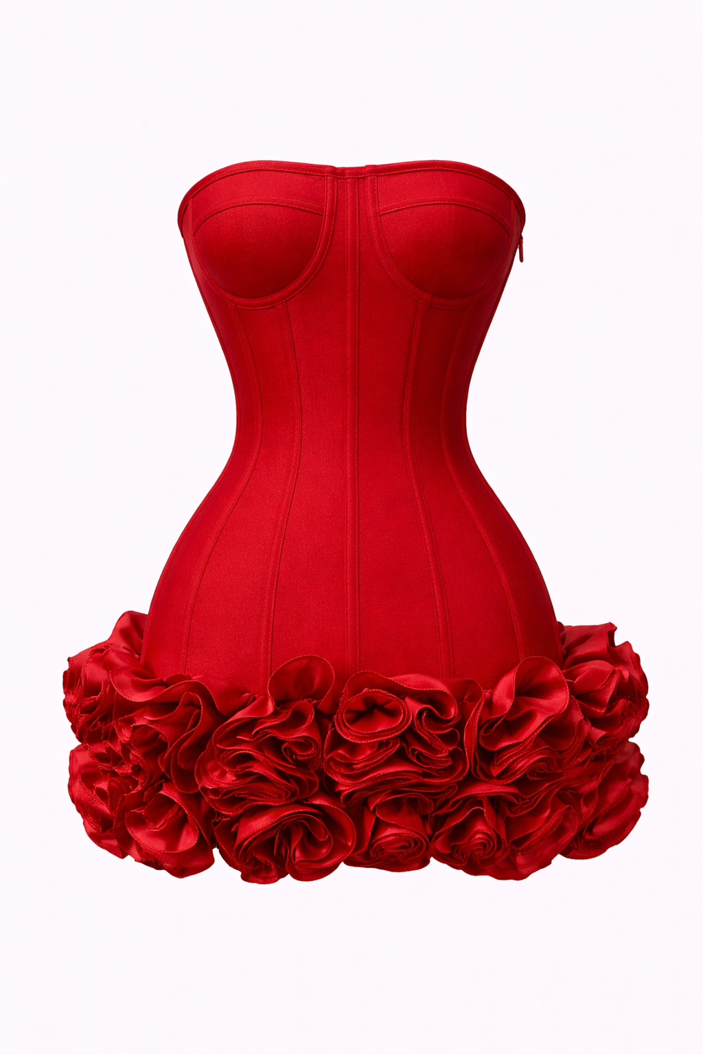 Rose Mini Corset Dress Red Roses | Strapless, Backless, Bodycon Bandage Dress for Evening, Cocktail & Party Looks - Cielie L (8) / Red Rose Mini Corset Dress Red Roses | Strapless, Backless, Bodycon Bandage Dress for Evening, Cocktail & Party Looks - Cielie L (8) / Red