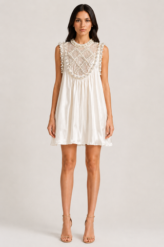 White mini bridal dress pearls 