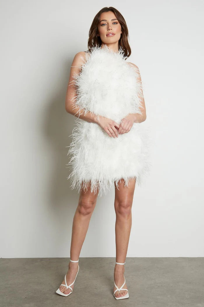 Ciel Halter Neck Ostrich Feather Dress XL / Gray Ciel Halter Neck Ostrich Feather Dress XL / Gray