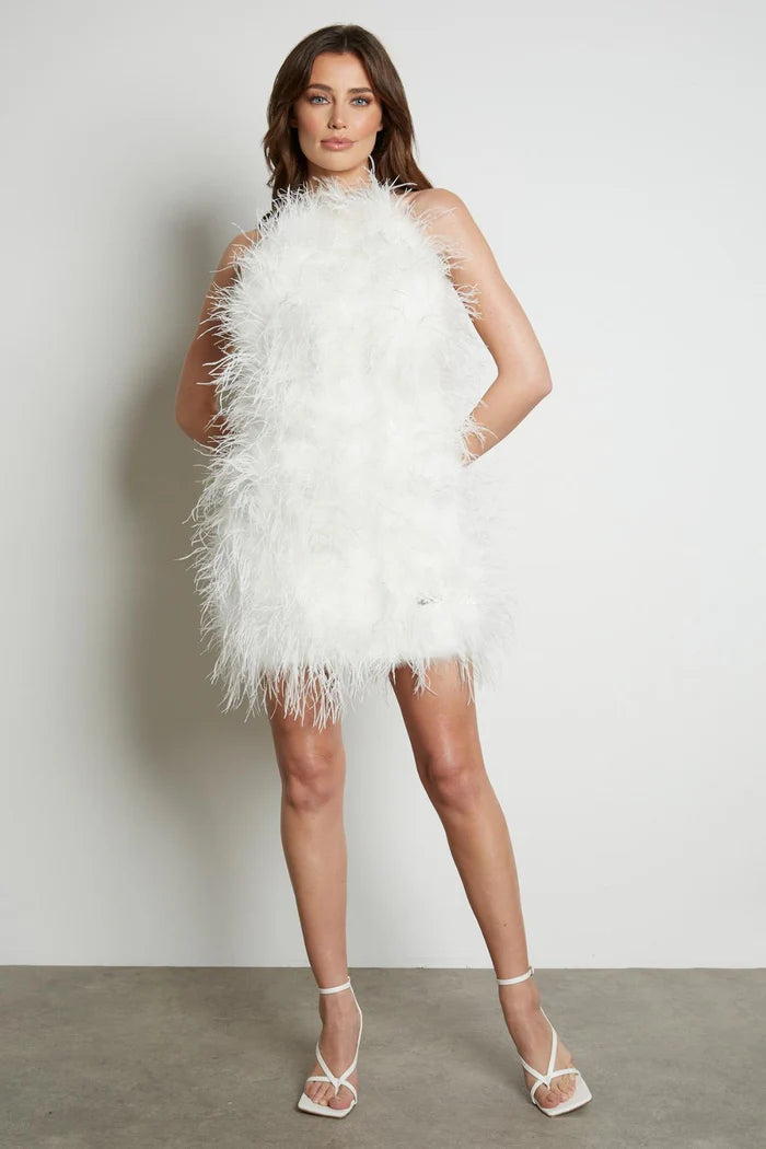 Ciel Halter Neck Ostrich Feather Dress XL / Gray Ciel Halter Neck Ostrich Feather Dress XL / Gray