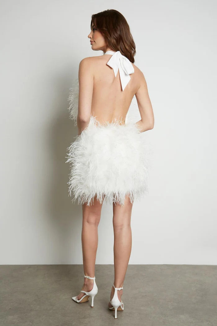 Ciel Halter Neck Ostrich Feather Dress XL / Gray