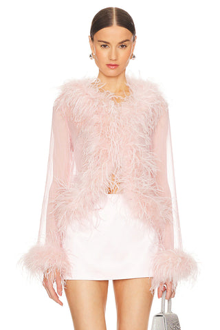 Mesh Sheer Blouse Feather Top Blush Pink - Cielie Vienna 