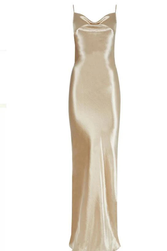 Ela | Metallic Gold Silky Satin Dress Maxi XL / Gold Ela | Metallic Gold Silky Satin Dress Maxi XL / Gold